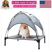 Outdoor Elevated Dog Bed with Canopy, Cooling Elevated Pet Cot with Removable...