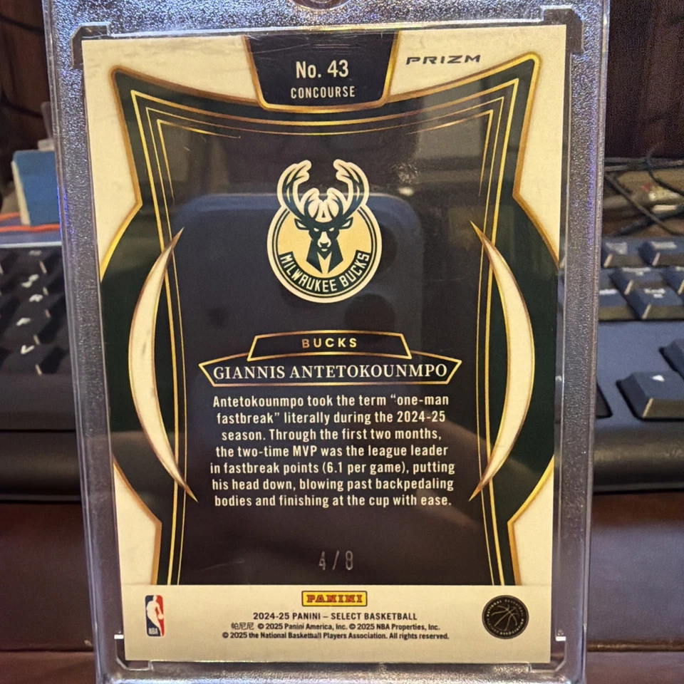 Sobres de la suerte Prizm #/8 dólares Select Giannis Antetokounmpo Concourse 2024-25 Foto 2 de 2