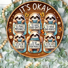 Tin Metal Signs 8x8 Charming Sloth-Themed Aluminum Wall Plaque - Rustic Circula