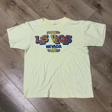 Vintage 1980s Las Vegas Nevada Casino Tourism Yellow Vacation Tee Tshirt Medium