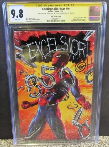 AMAZING SPIDER-MAN #49 CGC 9.8 2020 SKETCH & SIGNED by GREG HORN! VARIANT COVER!