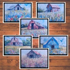 6 Rustic Barn Wildflower Embossed Card Kit: DIY Paper Craft A2 Size w/Envelopes