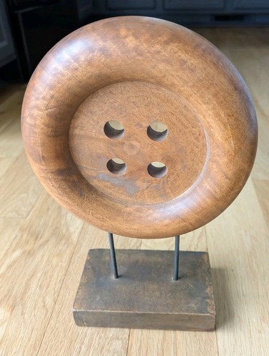 Oversized Wood Button Statue 13” Made In Philippines Prop Sewing Novelty
