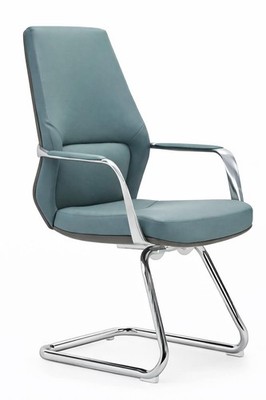 Ergonomischer Chefsessel mit Lederbezug in Blau und Aluminiumgestell