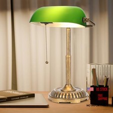 NISSAFORS Bankers Lamp Desk Lamp with Pull Switch, Vintage Table Lamps Green