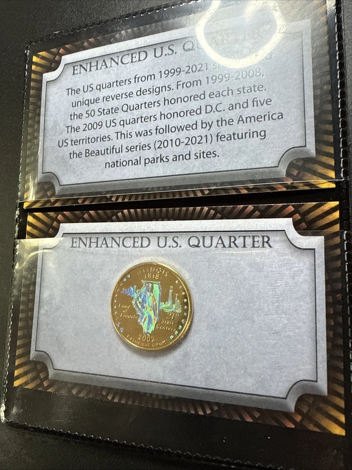 2003 Illinois Genuine U.S. Quarter Coin 24K Gold Plated Prism Hologram & Card - Image 4 of 4