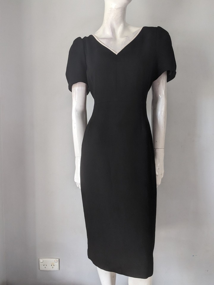 Anthea Crawford Sz 12 Black Puff Sleeve Pencil Dress