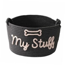 Pet Storage Basket with Rope Handles, Cotton Woven Dog Toy Bin, Cotton Rope