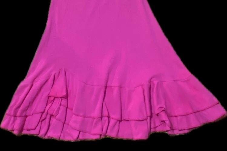 VESTIDO MIGNONE TALLA 5 NIÑAS FUCSIA ALGODÓN SUAVE ~ LAZO GRANDE COLORIDO Y PARTE INFERIOR CON VOLANTES Foto 4 de 4