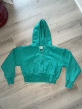 Aritzia TNA Sweatfleece Cozy Fleece Boyfriend Zip Hoodie Teal Womens XS Crop