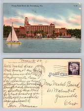 St. Petersburg, FL-Florida, Vinoy Park Hotel Waterfront Vintage c1960 Postcard