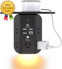 Wall Outlet Extender with Shelf and Night Light Surge Protector Usb