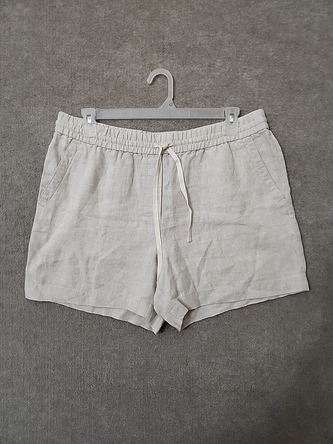 Talbots 100% Linen Shorts Womens XL Petite Natural Beige Drawstring Elastic NEW