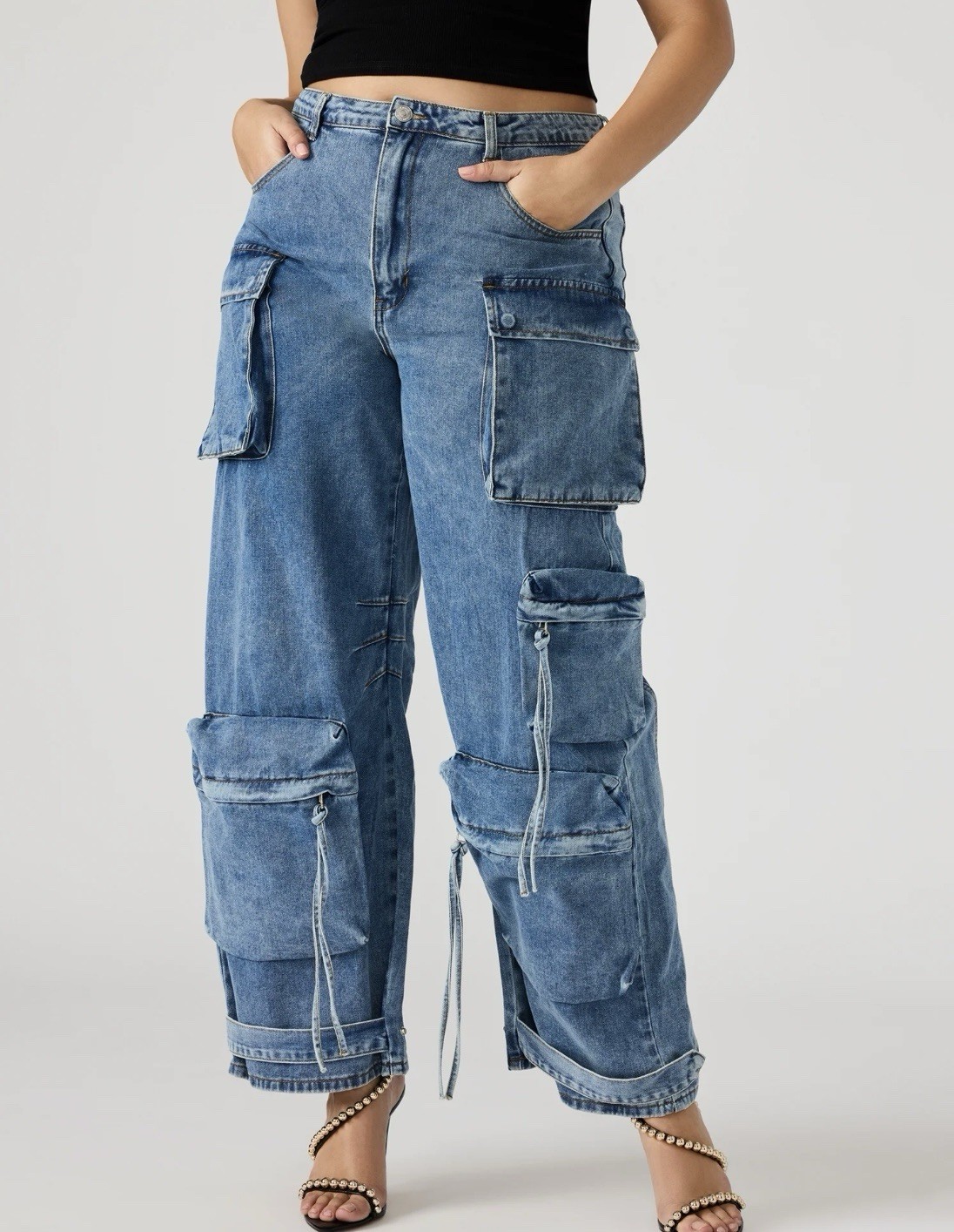 STEVE MADDEN Duo Cargo Jeans in Blue Denim NWOT