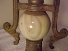 Antique Cast Iron & Brass Lamp Base and Stem with 2 Slag Glass Orbs (balls) — photo 3
