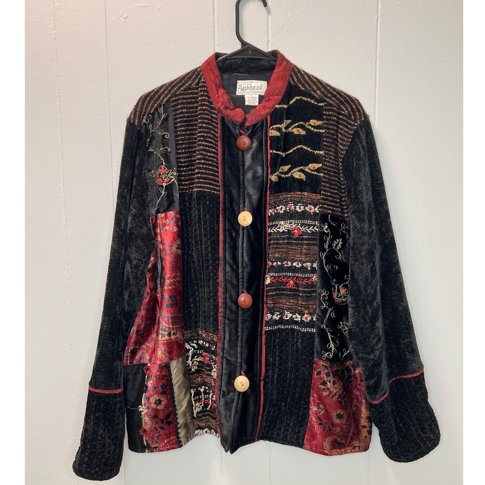 Flashback Womens Patchwork Jacket Size L Velvet E… - image 2