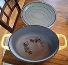Vintage Descoware Belgium Enamel Cast Iron Casserole FE 8 3-A w/Yellow Lid — photo 6