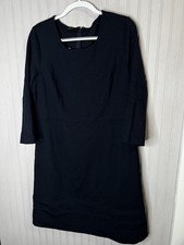 Talbots Dress Womens 14 Navy Ponte Sheath 3/4 Sleeve Side Zip Pintuck Hem Work