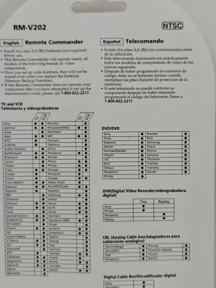 Sony RM-V202 Multi Brand Universal Remote Control DVD TV VCR SAT New Sealed - Image 3 of 4