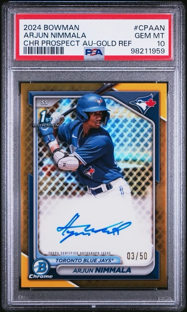 2024 Bowman Chrome Prospect Arjun  Nimmala Auto True Gold /50 PSA 10