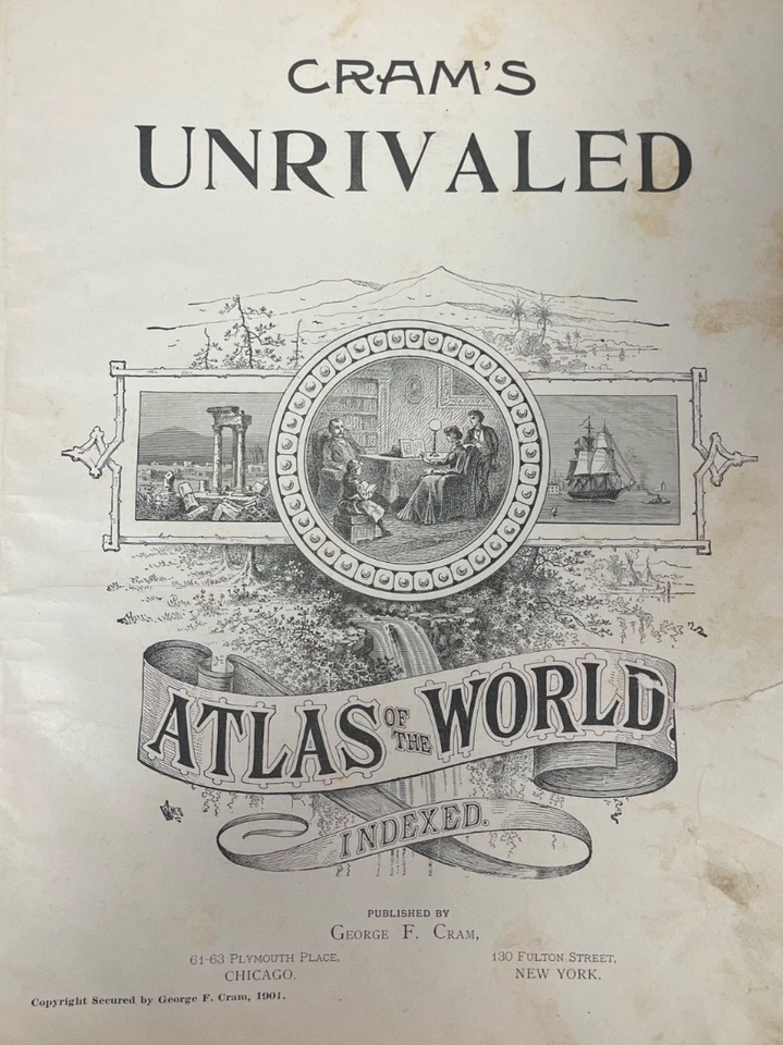 Cram's Unrivaled Family Atlas Of The World Indexed 1901 Hardcover Worn Bind - Image 4 of 4