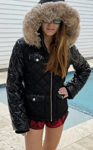 River Island Black Glamorous Parka Size 13/14 Year Old Teen  Girls Faux Fur Hood - Picture 1 of 4