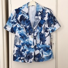 Ewm Size 10 Blue & White Floral Short Sleeved Jacket Nwt