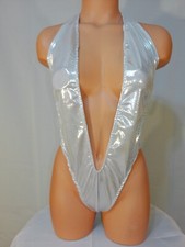 Exotic dancer stripper medium silver one piece dance outfit-dancewear