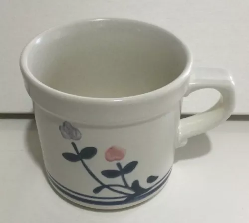 Vintage Pfaltzgraff Windsong Flat Coffee Cups Mugs Stoneware Flowers