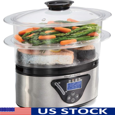 Electric Food Steamer Rice Cooker 2-Tier Cooking Timer Seafood Vegetables Eggs