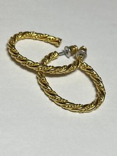 Vintage 90's Shiny Goldtone twisted Rope Elongated Oval Hoop Earrings P1802