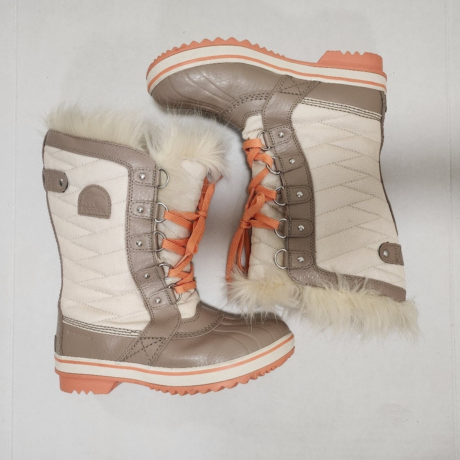 Sorel Joan of Arctic winter boots cream taupe orange size 5 women