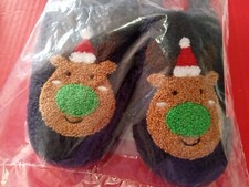 PJs Reindeer Kids Childs Slippers Size 6-7 Christmas Holiday Blue