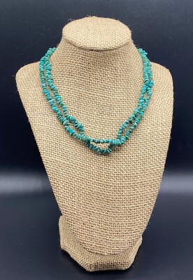 DOUG PAULUS, 'dp'-Sterling Silver SW Style Two Strand Turquoise Chip Necklace