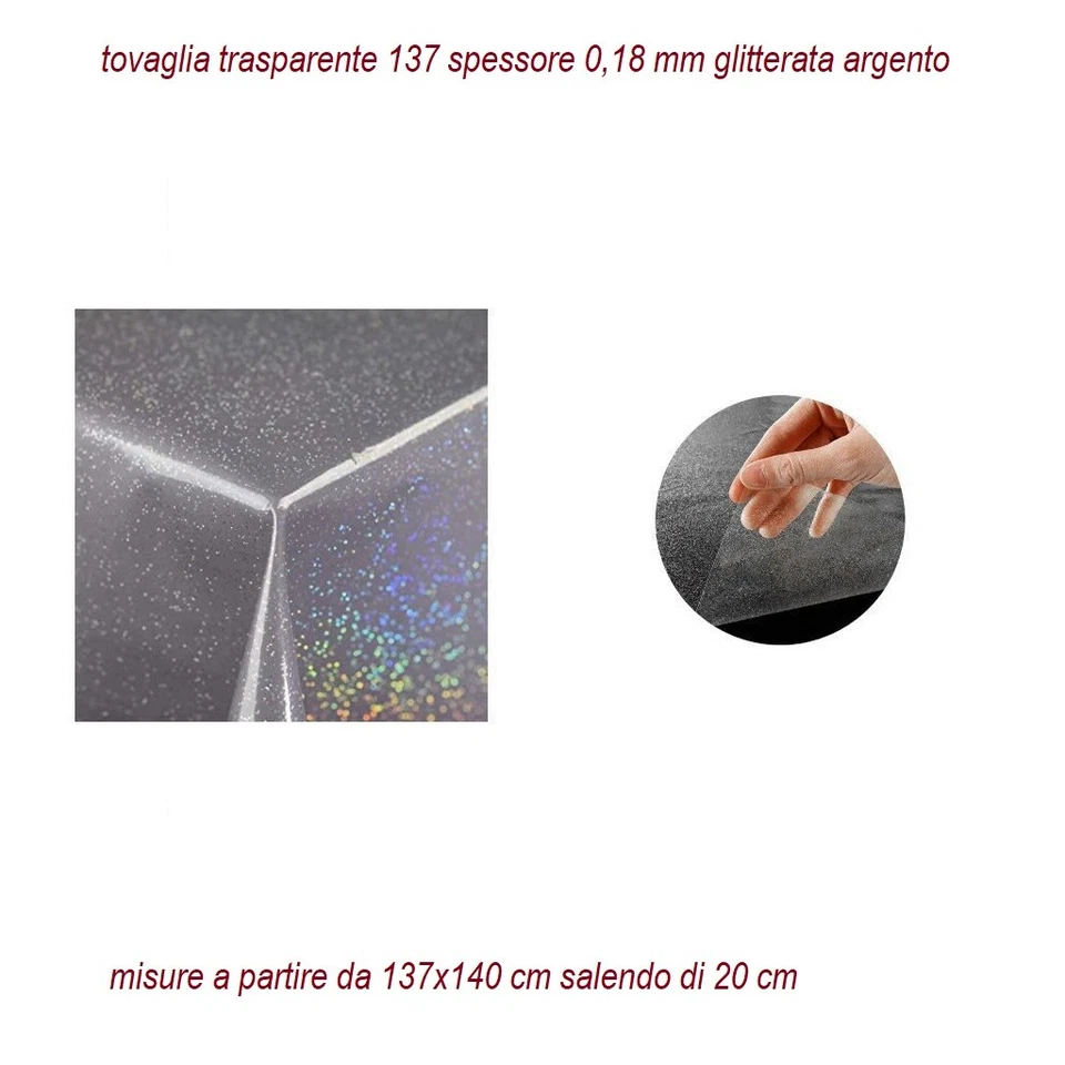 tovaglia trasparente copritavolo antimacchia PVC plastificata glitter argento - Immagine 2 di 3