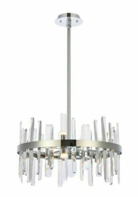 Chrome and Crystal Dining Room or Kitchen Island Chandelier Light Fixture 20 in
