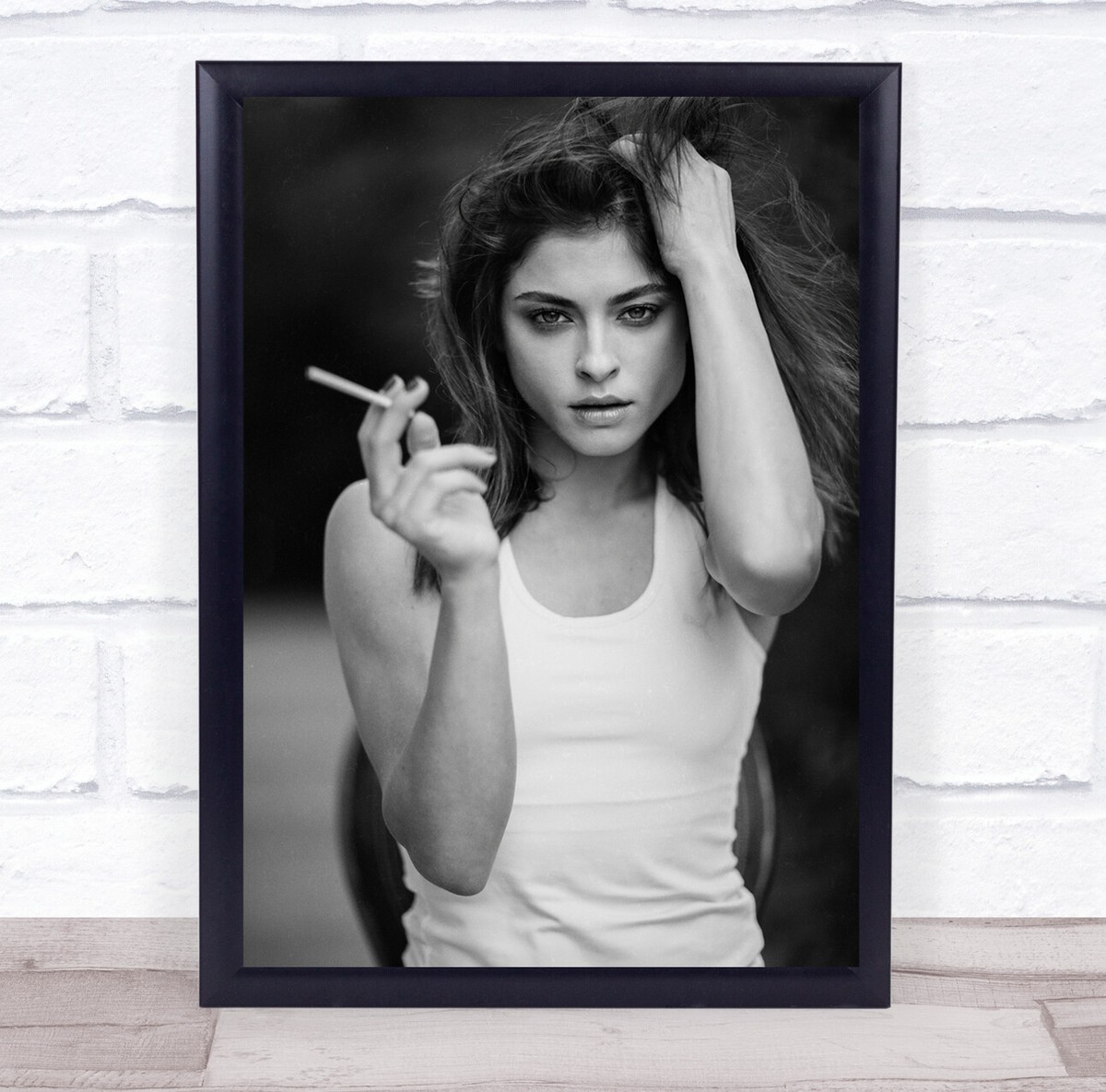 cigarette model Girl Model Woman Black And White Attitude Cigarette Smoker Wall Art Print