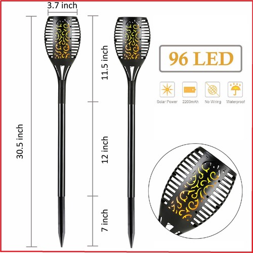 2-Pack 96 LED 3-Lighting Modes Solar Torch Light Dancing Flickering Flame Lamp - Bild 1 von 13
