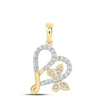 10K Gelbgold Damen Diamant Fancy Herz Und Schmetterling AnhäNger 1/6 Karat