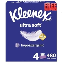 Kleenex Ultra Soft Facial Tissues, 4 Flat Boxes