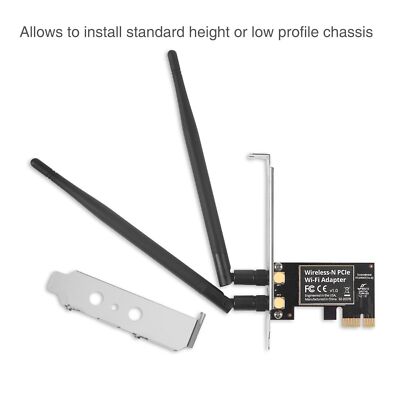 SIIG CN-WR0811-S2 2.4GHz PCIe WiFi Expansion PCIe Low Prof Card Adapter w 2 Ant