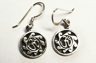 Earrings OM Symbol REAL 925 Silver Talisman Amulet AUM Sign Meditation SS276