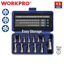 WORKPRO 13 Pcs 1/4" 3/8" 1/2" Drive Bit Socket Set T8-T60 Impact Bit Socket Set