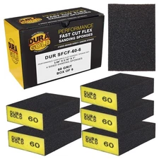 60 Grit 4-Sided Hand Sanding Block Sponges, 6/Box - 3.9" x 2.75" x 1" Wet or Dry