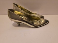 VTG Pancaldi Neiman Marcus Gold Metallic Leather Kitten Heel Pumps Italy 8.5AA
