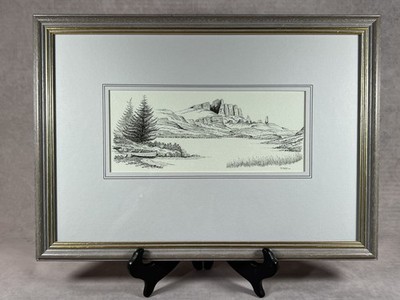 1994 Framed Pen & Ink Skye Landscape by Renowned Scottish Artist Bill Lawrence