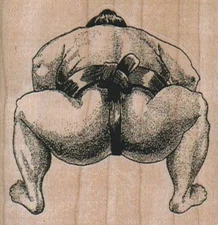 Sumo Squatting 2 1/4 x 2 1/4" Rubber Stamp, Sumo Wrestler Stamp