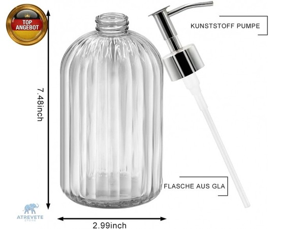 2Er Pack Seifenspender Glas Mit Pumpe, 400Ml FlüSsigseifenspender FüR S-image