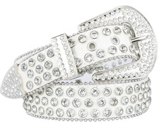 Rhinestone Belt for Women Men, Western Cowgirl Cowboy Bling Sequin Leather Belt
