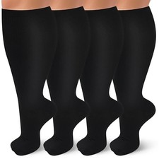 4 Pairs Plus Size Compression Socks for Women and Men 20-30 mmHg Wide Calf Ex...